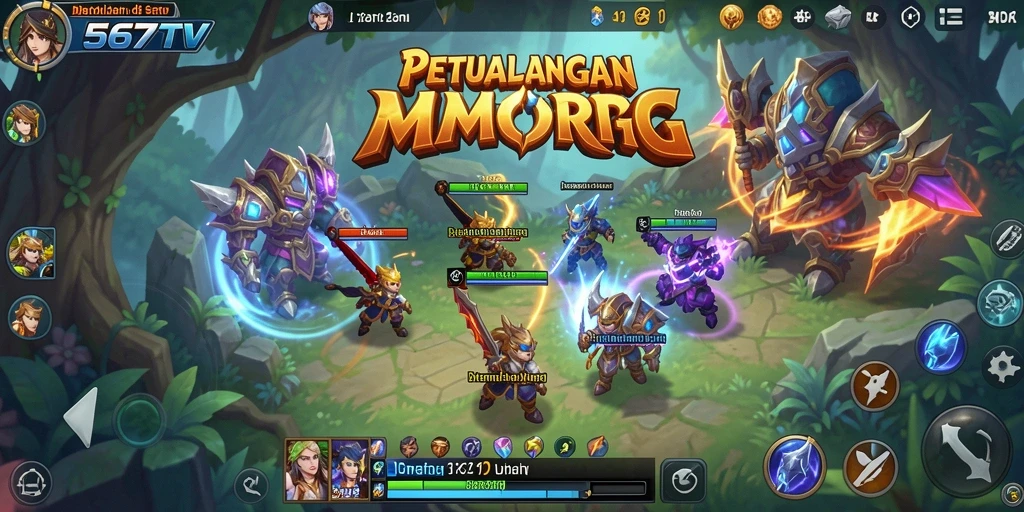 Screenshot gameplay 567TV yang menunjukkan pertempuran seru dan karakter yang menakjubkan.