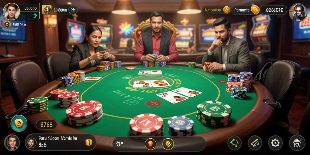 Screenshot permainan poker di 8768 yang menampilkan pemain beraksi.
