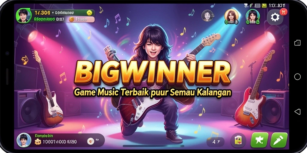 Tampilan gameplay BIGWINNER dengan berbagai lagu menarik.
