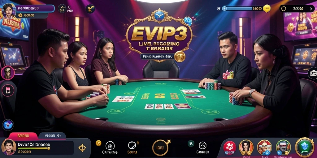 Screenshot EVIP3 menampilkan pengalaman bermain Live Casino yang menarik dan interaktif.