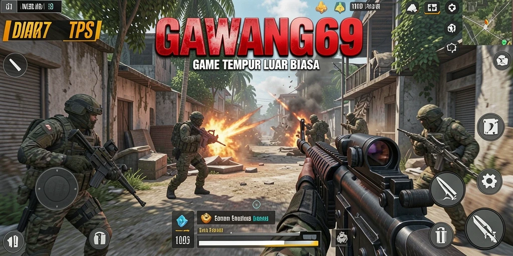 Tampilan gameplay menegangkan dalam GAWANG69 dengan aksi tembak-menembak.