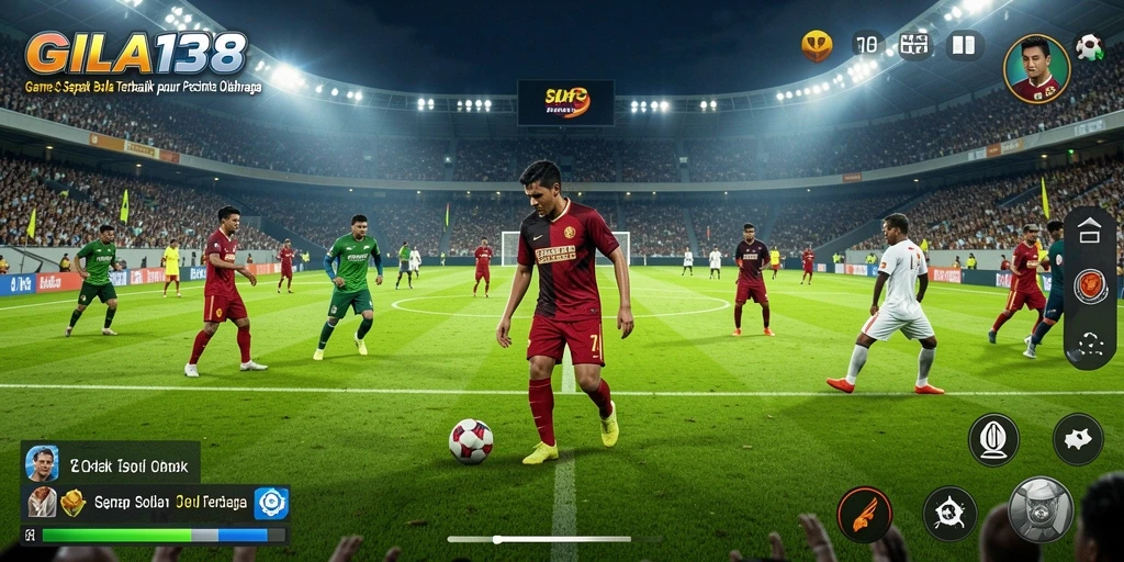 Tampilan layar utama GILA138 menampilkan aksi sepak bola seru.