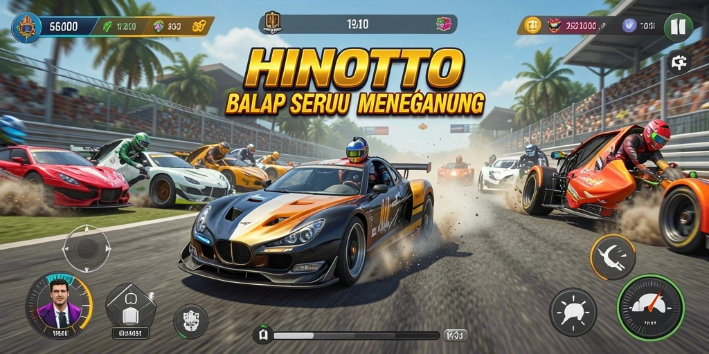 Screenshot HINOTOTO dengan tampilan balapan yang seru dan mendebarkan.