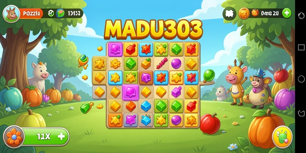 Tampilan gameplay seru dalam permainan Match-3 MADU303.