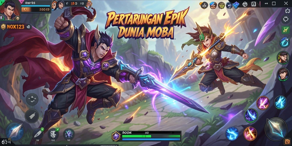 Gambaran aksi menegangkan dalam gameplay MOBA NOX123