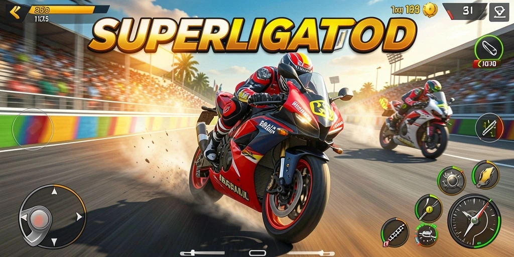 Tampilan gameplay seru dalam balap motor SUPERLIGATOTO.